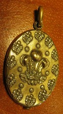 MIROIR PENDENTIF ancien ACCESSOIRE de CHATELAINE COURONNE FLEUR de LYS CHARDONS