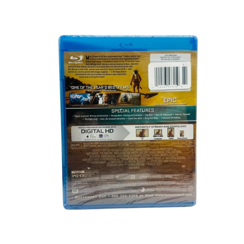 The Martian Blu-ray + Digital HD (Matt Damon, 2015) w/ Rare Deadpool Slipcase — 第 4/4 张图片