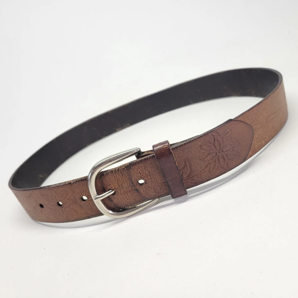 Cinturón de Cuero Flor 32 Tooled Floral Boho Hippie Marrón Envejecido Foto 2 de 4