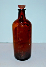 NEAT VINTAGE AMBER APOTHECARY GLASS BOTTLE WITH RUBBER STOPPER