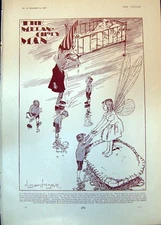 Original Old Antique Print Sketch Children Melancholy Man Charles Pears 1902