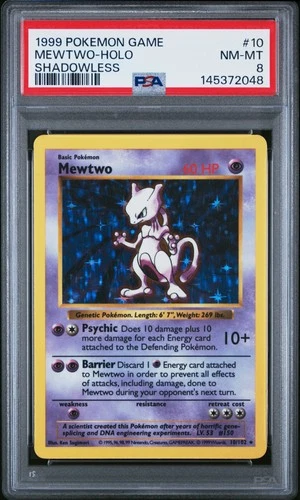 1999 POKEMON BASE SET SHADOWLESS #10 MEWTWO-HOLO PSA 8