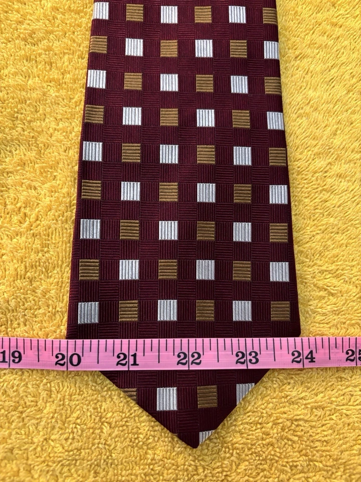 Corbata de seda tejida Stanley Blacker granate nueva sin etiquetas con cuadrados 4x55 hecha en EE. UU. Foto 3 de 4