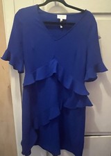 LAUNDRY SHELLI SEGAL Short Flutter Sleeve Shift Dress Blue 10 Corp Sheath Work