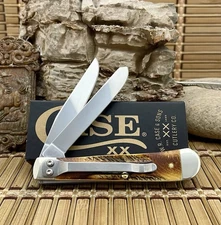 Case XX USA 6.5 Burnt Bone Stag 65345 Stainless Trapper w/Clip Pocket Knife
