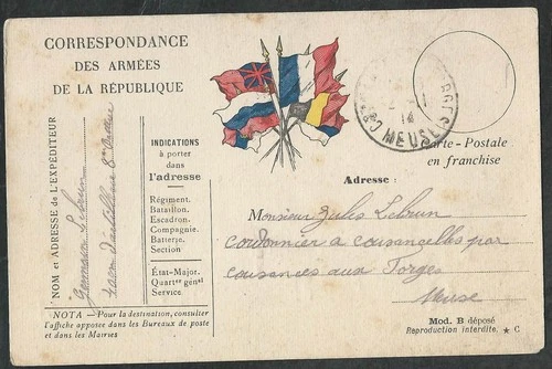 WW1-FRENCH MILITARY CARD 1914 BY A SOLDIER KILLED 1915