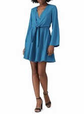 Great Jones Blue Tie Front Mini Dress Size S 4 Long Sleeve V-Neck