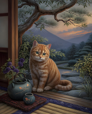 8x10 Cat On Wooden Floor Next To Vase Art Print Wall Decor - 768342609