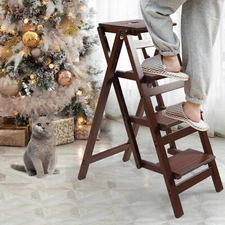 Retro 4-Step Ladder Stool Non-slip 220lbs Load-bearing Foldable 35.83" Height