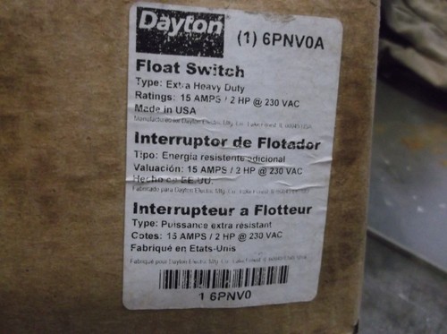 NIB DAYTON 6PNV0A FLOAT SWITCH 15A 2HP 230 VAC (WW1) - Picture 6 of 6