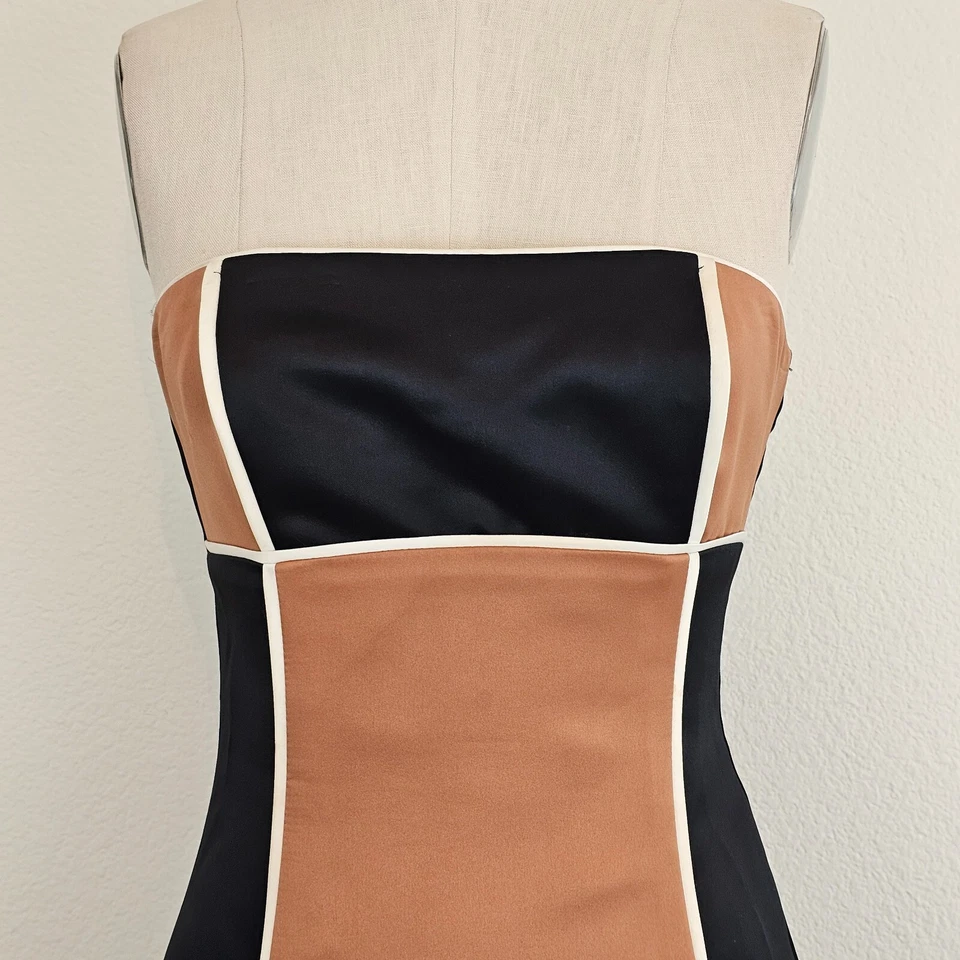 Maxi Vestido Largo De Colección Jessica McClintock Mod Marrón Negro Sin Tirantes Fiesta Gala Talla 2 Foto 4 de 4