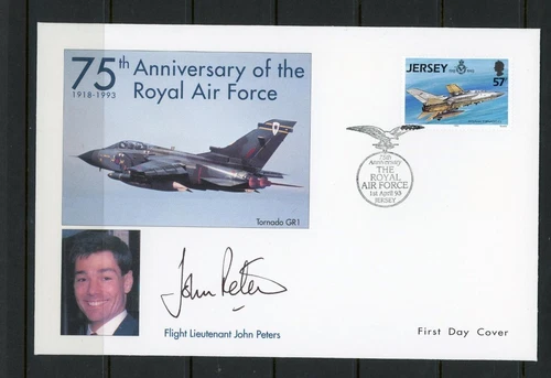 Jersey 1993 SG 623 RAF Anniversary  Tornado Air  Pilot Peters signed FDC
