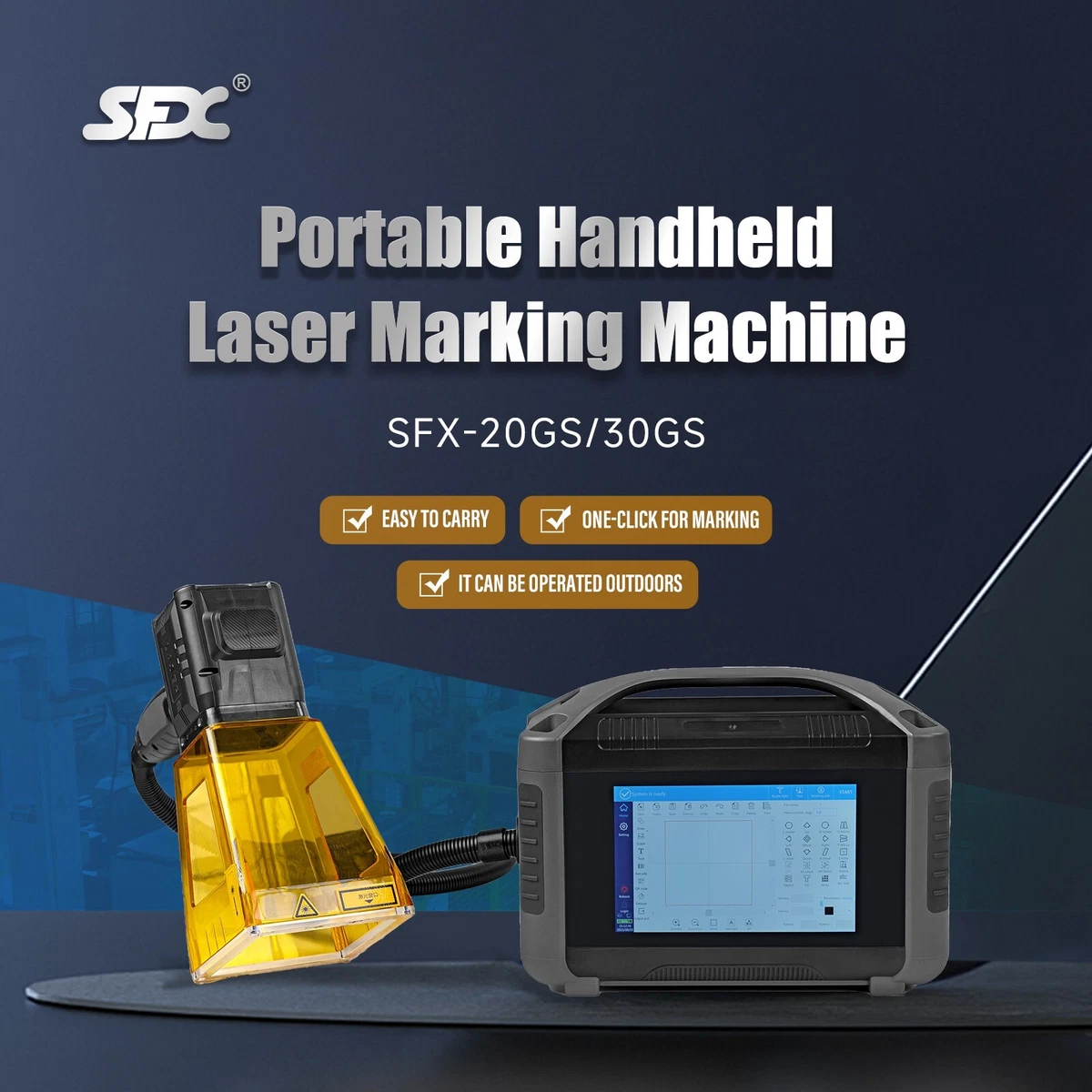 SFX 30W Smart Handheld Laser Marking Engraver Machine 70mm Lens with Battery