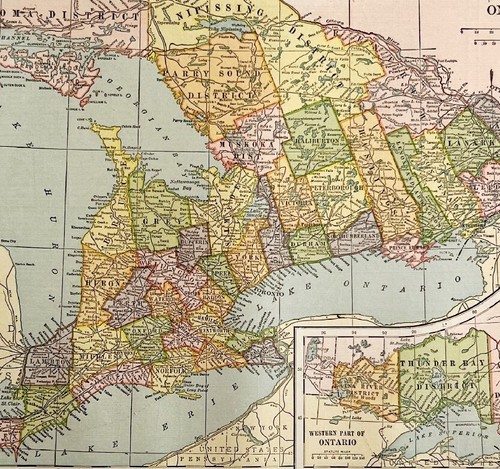 Canada Ontario Map Lithograph 1909 Hammond Art Print North America LGADMap - Zdjęcie 1 z 2