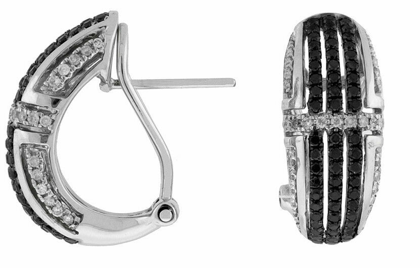 ORECCHINI CLIP A SEMI CERCHIO MULTIFILA ORO BIANCO 14K DIAMANTI BIANCHI E NERI .95 CT