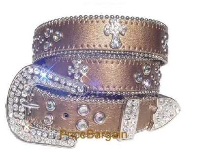Western Rhinestone Copper Cross Concho Leather Belt M SM | eBay display picture 3
