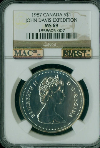 1987 CANADA JOHN DAVIS SILVER DOLLAR NGC MS69 PQ MAC FINEST GRADED SPOTLESS *