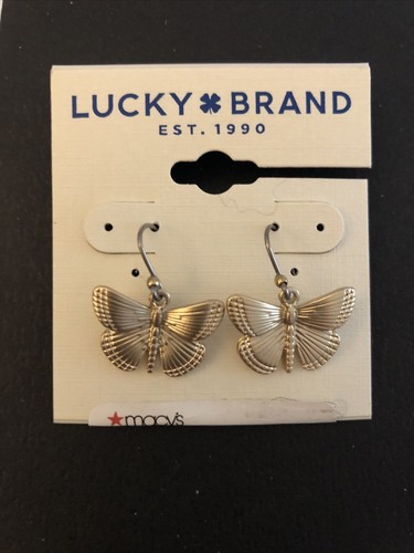 Lucky Brand Gold Tone Etched Butterfly Drop Earrings NWT - Picture 8 of 11