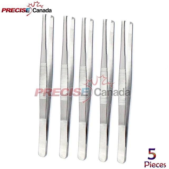 SET OF 5 THUMB RAT TOOTH TISSUE FORCEPS 6" 1X2 TEETH SURGICAL
