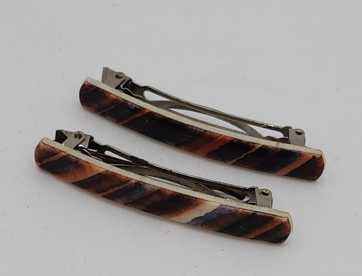 Pair Vintage French CLIP PARIS Faceted Brown Hair Barrettes Clips Retro 2.5” VINTAGE VICTORIAN FILIGREE French Barrette 80mm- Thick Hair  main image 4