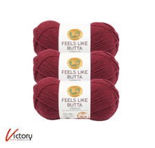 NEW Lion Brand Feels Like Butta Yarn 3-PACK  Cranberry 215-138  218 yds Each