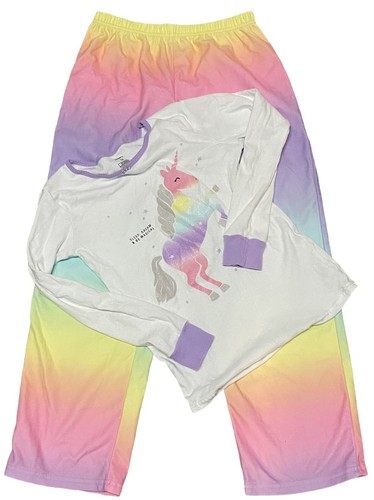 Ensemble pyjama long Carter’s grande fille taille 12 pastel arc-en-ciel doublé polaire licorne - Photo 1/11
