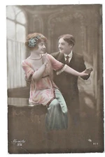 Old postcard old love love couple flirt