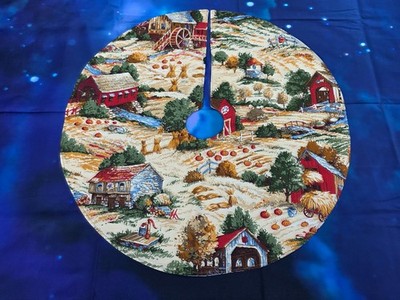 Handmade Mini 19'' Fall Thanksgiving Christmas  tree skirt Scenic Covered Bridge