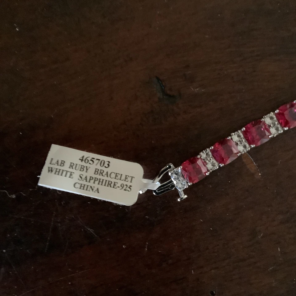 Nuevo Brazalete Tenis Redondo Creado en Laboratorio Rubí y Zafiro Blanco en Plata de Ley Foto 2 de 4