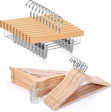 Premium Luxury Wooden Hangers 16 Pack and Pants Hangers 20 Pack with Extra Thick