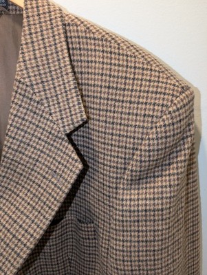 Vintage Stafford Wool Camel Hair Herringbone Plaid 44R Blazer Brown Mens