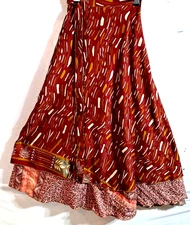 Incredible-art Vintage Silk Sari Magic Wrap Skirt Reversible Double Layer skirt,