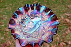 ANTIQUE MILLERSBURG BIG FISH CARNIVAL GLASS 3 IN 1 EDGE BOWL - AMETHYST