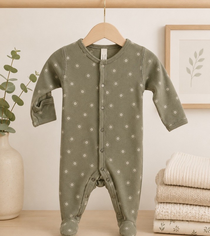 Rylee + Cru X Parachute Green Snap Footie Onepiece Unisex Size 0-3 Months