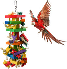 Juguete de loro grande RUBY.Q, juguete de loro pájaro de 20 pulgadas, pájaro de madera natural multicolor