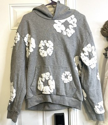 Authentic Denim Tears Grey Cotton Wreath Hoodie Size M Streetwear Puff Print 