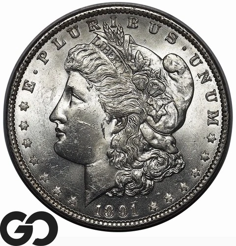 1891 Morgan Silver Dollar Coin, Nice Gem BU++