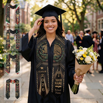 Personalized Mexican Graduation Stole 2026, Mexican Flag Pattern Stole
