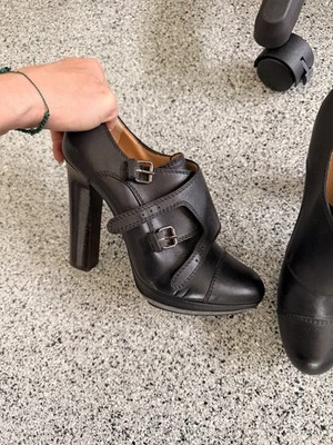 Lanvin Black Leather Platform Buckle Heels Pumps Size 39.5 Made in Italy