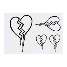 4 x 'Broken Heart' Temporary Tattoos / Transfers TO00002027 
