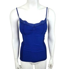 Vintage Y2K Bebe Babydoll Tank Top NEW Lace Stretch Royal Blue Vneck