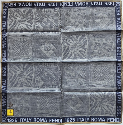 Fendi Ladies Scarf/Shawl Jacquard Logo Patchwork Grey Black Beige Approx 50cm