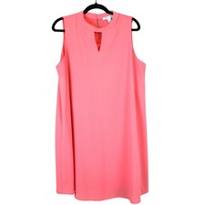 She + Sky Coral Pink Short Dress COTTON Sleeveless Shift Womens Large Keyhole