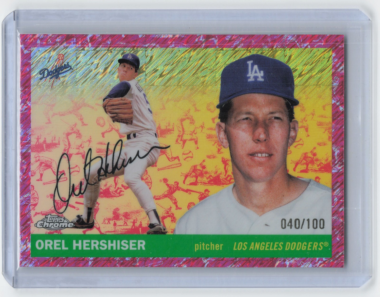 2025 Topps Chrome Platinum Orel Hershiser Dodgers Fuschia/Cream Toile 040/100