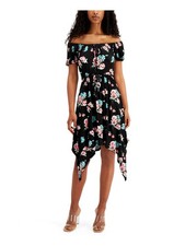ULTRA FLIRT Womens Black Tie Handkerchief-hem Midi Dress XXS