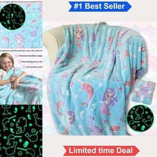Mermaid Narwhal Throw Blanket 50x60 Inch Glow in The Dark Cozy Soft Fleece