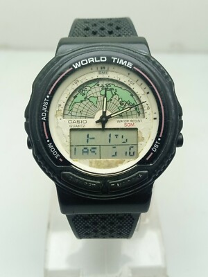 Casio World Time 384 AW-20 Ana Digi Vintage Men Watch For Parts | eBay