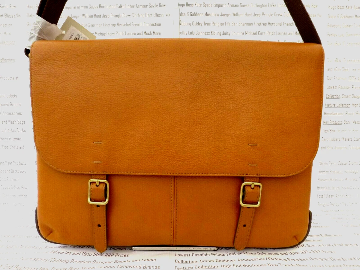 FOSSIL Slim Messenger Bag Mens BUCKNER Tan Soft Leather Shoulder