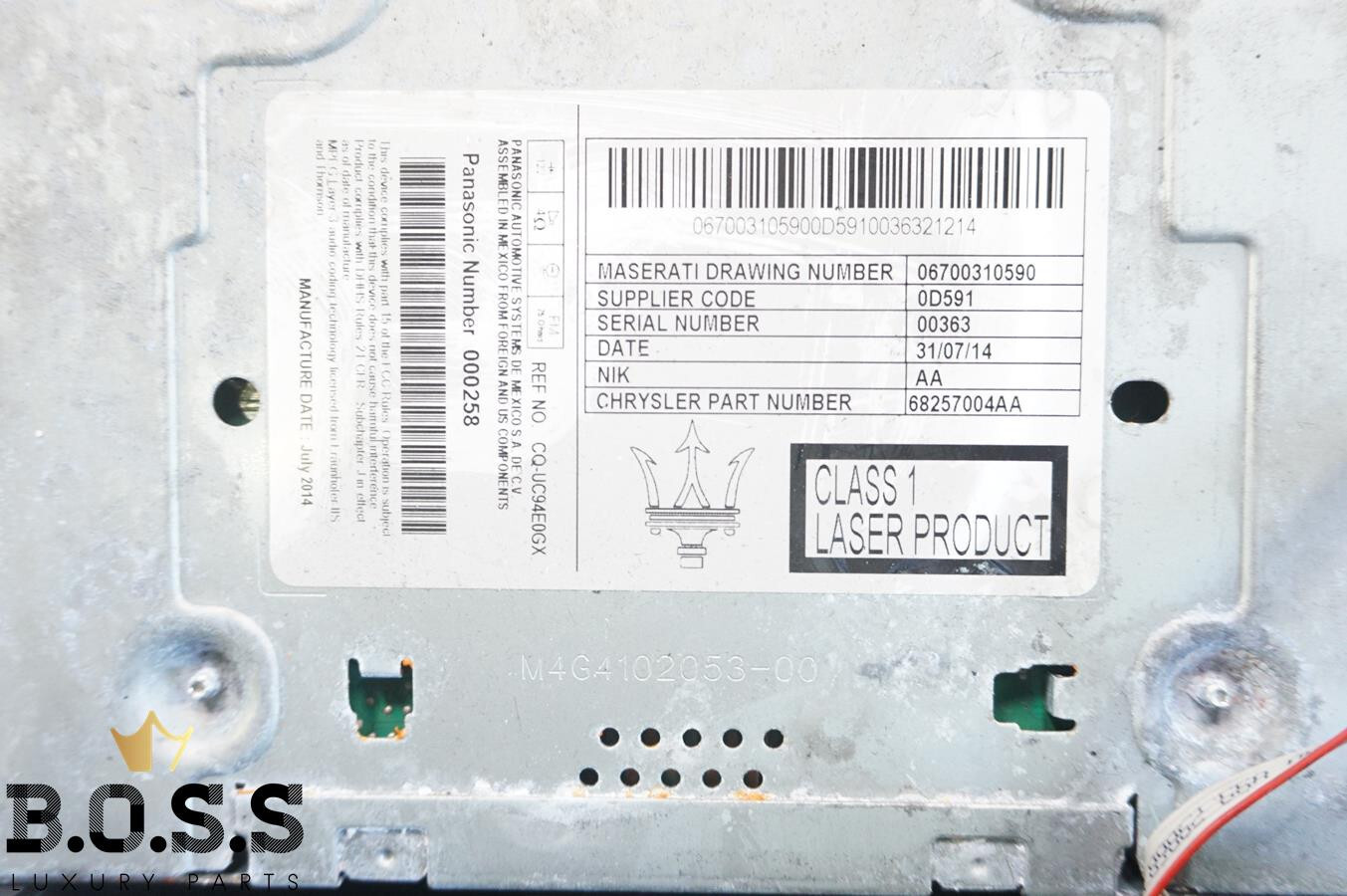 2014 Maserati Ghibli M157 3.0 S Q4 Music Player 06700310590 670031059 OEM