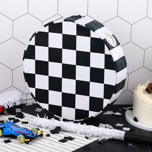 Small Checkerboard Pinata Black and White Checkered Racing Themed Birthday Pa... - Picture 5 of 7